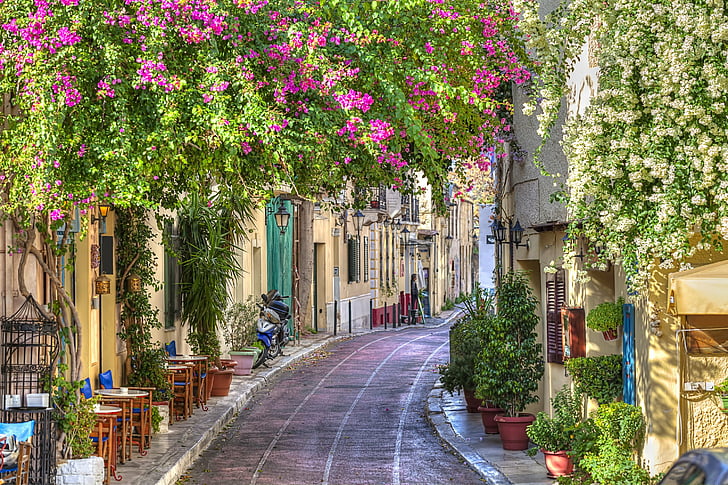 Städte, Griechenland, Häuser, Straße, HD-Hintergrundbild