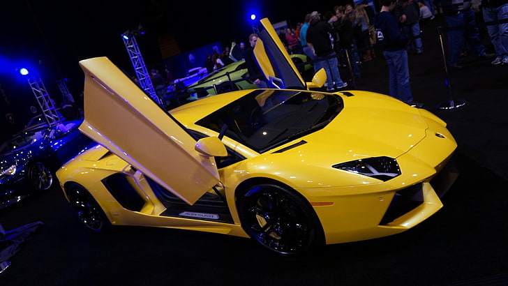 желтое купе, Lamborghini, Lamborghini Aventador, желтые, желтые автомобили, автомобиль, HD обои