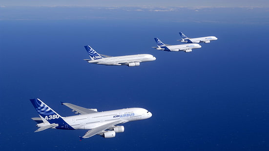 a380 800, airbus, samolot, niebieski, skyscapes, Tapety HD HD wallpaper