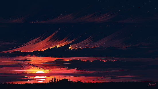 Aenami, grafika, zachód słońca, Tapety HD HD wallpaper