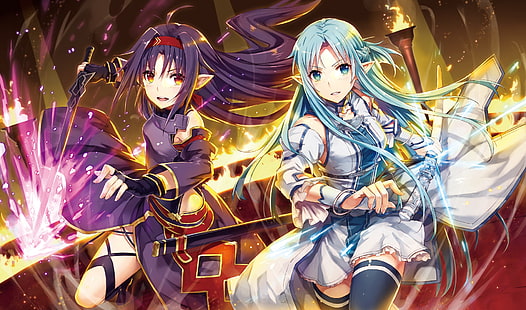 الفتيات ، أنيمي ، الفن ، Sword Art Online ، Asuna Yuuki ، Yuuki Konno، خلفية HD HD wallpaper