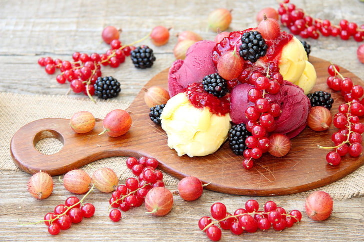 berbagai macam buah-buahan, makanan, es krim, Wallpaper HD