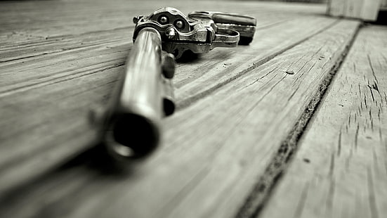 серый револьвер, пистолет, крупный план, револьверы, оружие, HD обои HD wallpaper
