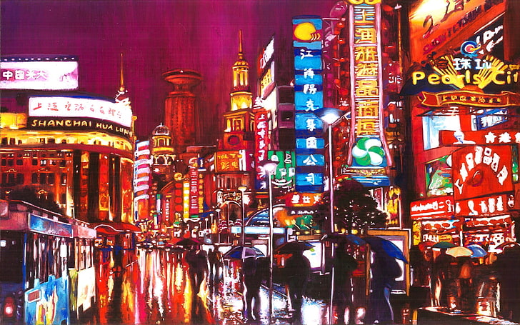 New York Times Square peinture, peinture, ville, Shanghai, Fond d'écran HD