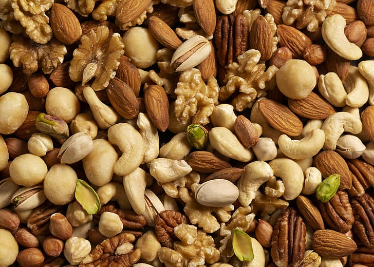 nuts, almonds, pistachios, walnut, cashews, HD wallpaper