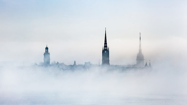 市、霧、 HDデスクトップの壁紙