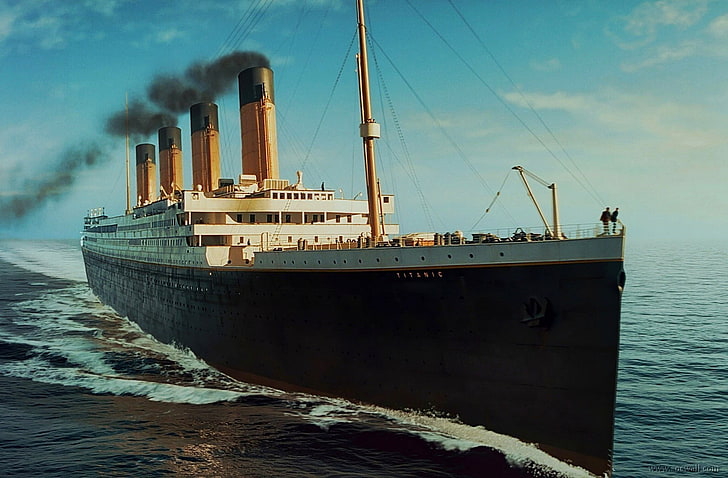 vitt och svart lastfartyg, skepp, Titanic, filmer, HD tapet