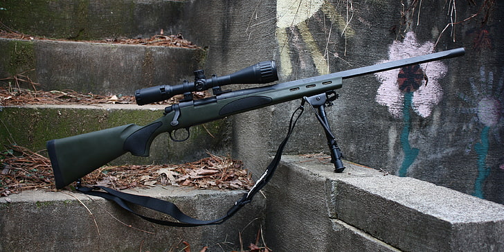 rifle de francotirador negro, pistola, rifle de francotirador, Remington 700 VTR, rifle de cerrojo, arma, escaleras, Fondo de pantalla HD