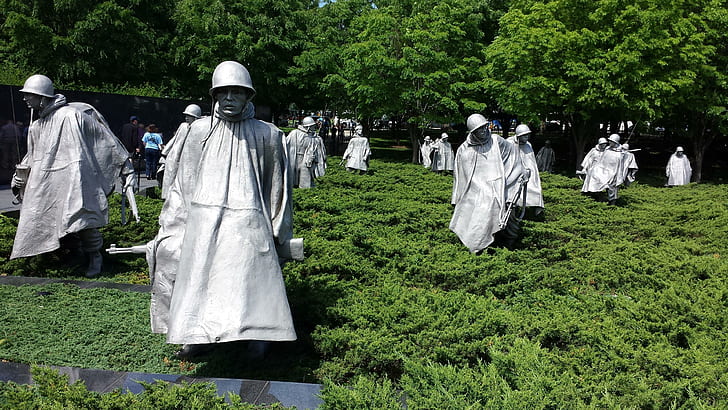 korean war veterans memorial, memorial day, remembrance day, soldiers, veterans, war, korean war, sculpture, statue, art, garden, washington, dc, district of columbia, HD wallpaper