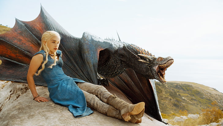 Daenerys Targaryen, postać z Gry o tron, Gra o tron, Daenerys Targaryen, smok, Emilia Clarke, Tapety HD