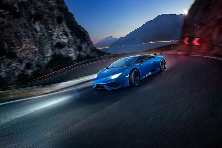 синьо Lamborghini Huracan, novitec Torado, lamborghini, huracan, страничен изглед, HD тапет