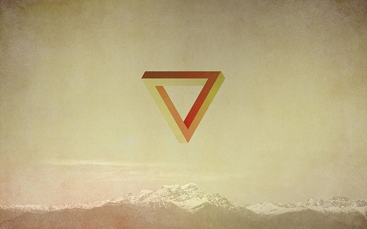 yellow triangle illustration, triangle, abstract, waves, mountains, HD wallpaper