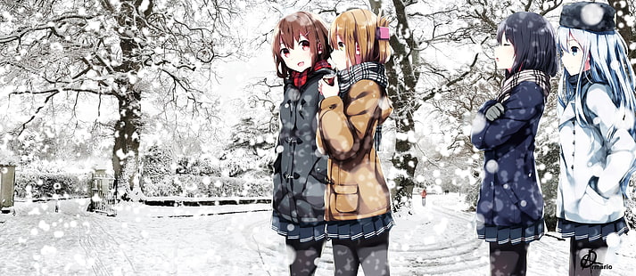 śnieg, anime dziewczyny, biały, Kantai Collection, Akatsuki (KanColle), Hibiki (KanColle), Ikazuchi (KanColle), Inazuma (KanColle), Tapety HD HD wallpaper