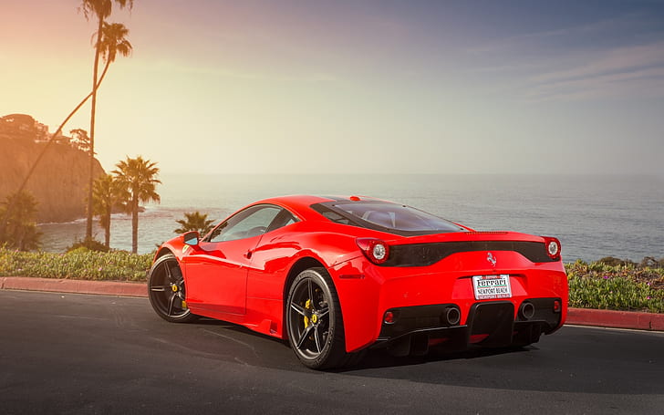 Ferrari 458 Speciale red supercar back view, red sports coupe, Ferrari, Red, Supercar, Back, View, HD wallpaper