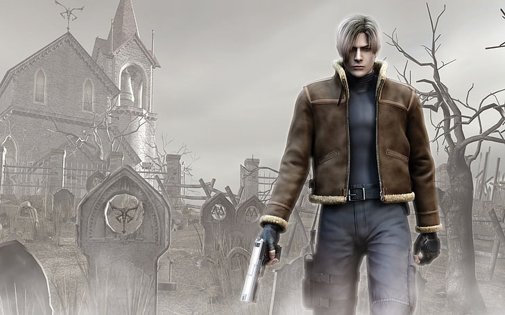 мъжки CGI герой, държащ пистолет цифров тапет, Resident Evil, Resident Evil 4, видео игри, HD тапет