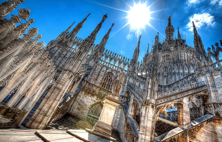 the sky, the sun, Italy, Cathedral, Milan, Duomo, HD wallpaper