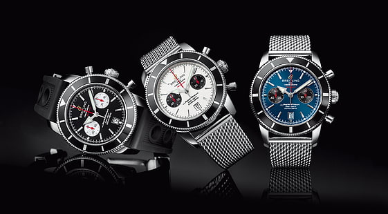 Drei Smartwatches in verschiedenen Farben, Watch, Breitling, Superocean Heritage Chronograph 44, HD-Hintergrundbild HD wallpaper