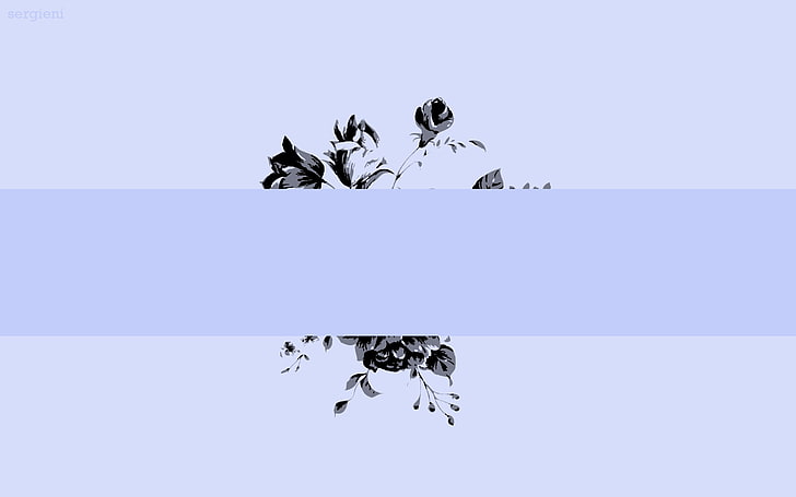 ilustraciones de flores negras, fondo simple, simple, flores, azul, Fondo de pantalla HD