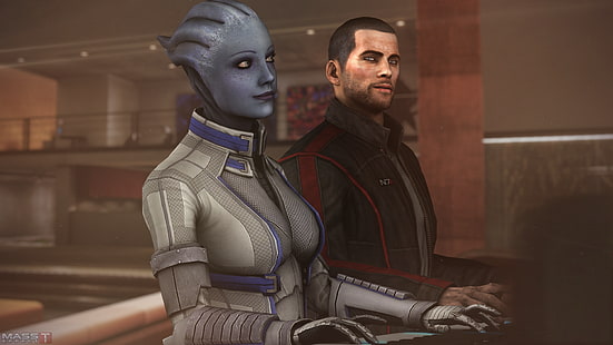 Mass Effect, Лиара Т'Сони, коммандер Шепард, видеоигры, HD обои HD wallpaper