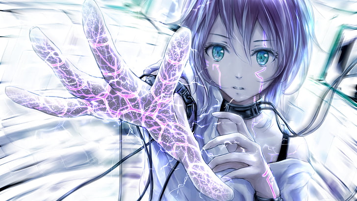 female anime character wallpaper, anime girls, hands, wires, HD wallpaper