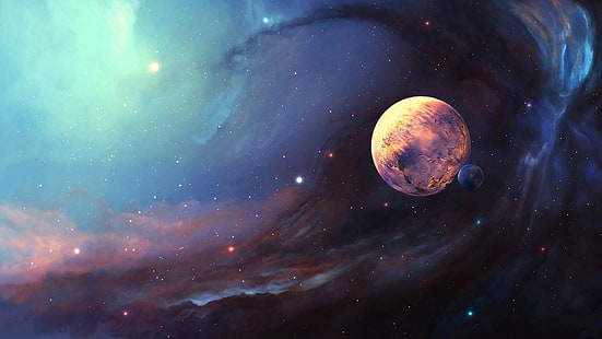 خلفية الفضاء سديم كوكب القمر، خلفية HD HD wallpaper