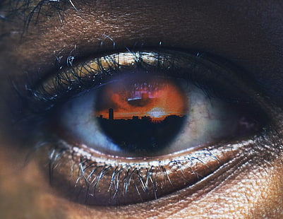 глаз человека, глаз, отражение, фотошоп, ресницы, зрачок, HD обои HD wallpaper