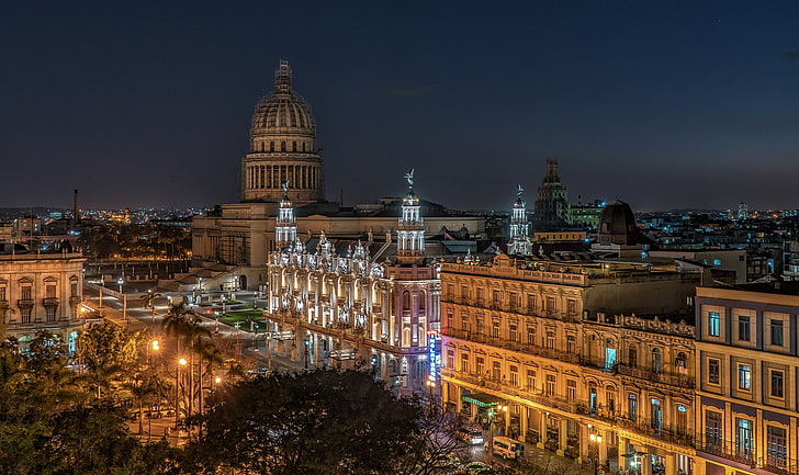 noche, luces, Cuba, La Habana, La Habana Vieja, Fondo de pantalla HD