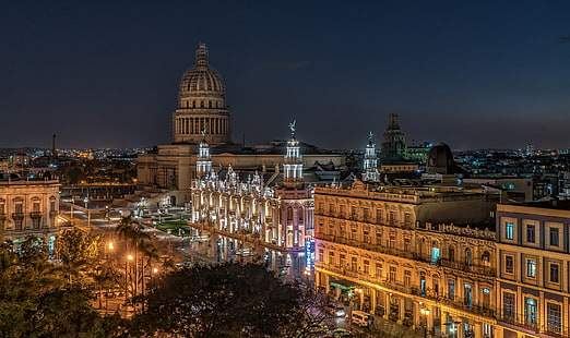 الليل ، الأضواء ، كوبا ، هافانا ، هافانا القديمة، خلفية HD HD wallpaper