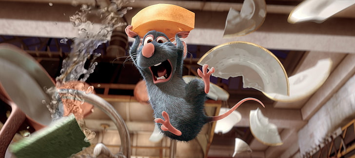 Disney Pixar Ratatouille, карикатура, Ratatouille, мишка, счупени чинии, HD тапет
