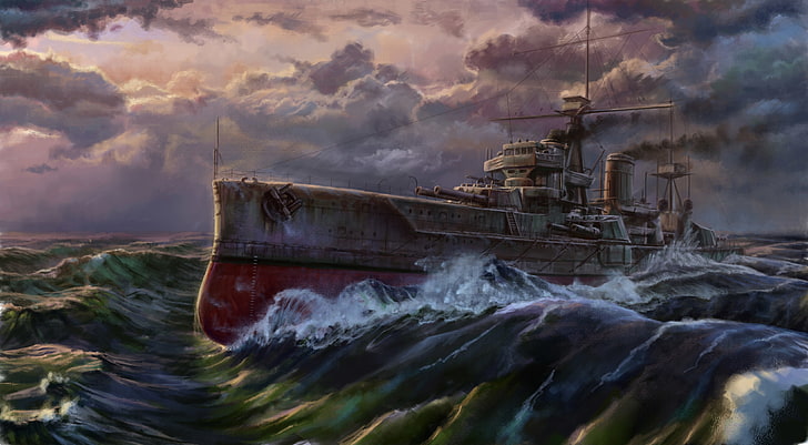 HMS Дредноут, море, вълна, кораб, пистолет, дредноут, HD тапет