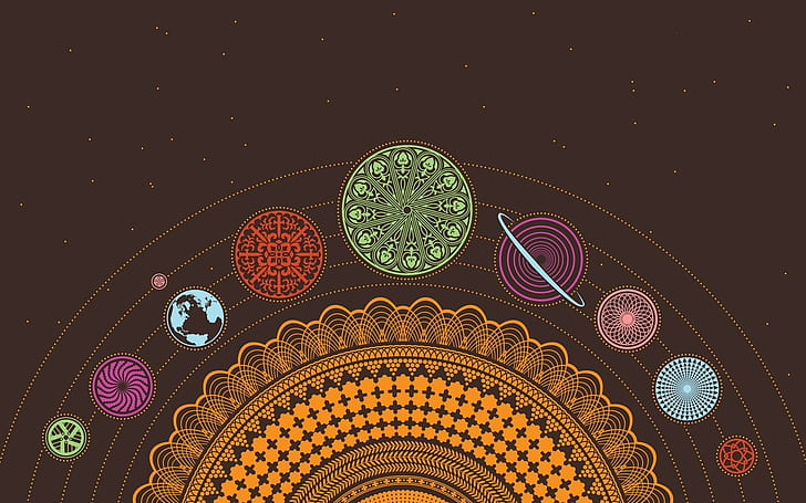 Artystyczny układ słoneczny, ilustracja układu słonecznego, wektor, 1920x1200, planeta, ziemia, księżyc, saturn, mars, układ słoneczny, jowisz, wenus, uran, neptun, Tapety HD