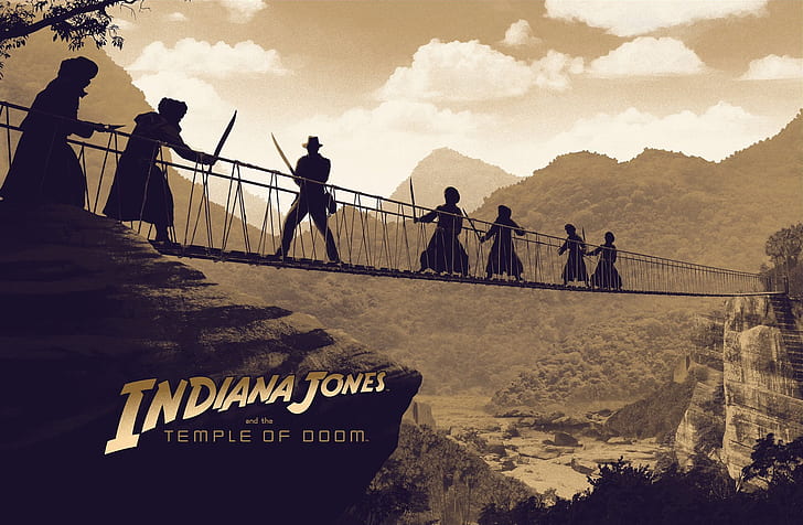 1984 (Tahun), film, Indiana Jones, Indiana Jones dan Kuil Doom (Film), karya seni, jembatan, Wallpaper HD