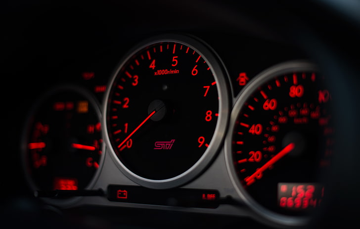 แผงหน้าปัดรถยนต์สีดำและสีแดงรถยนต์ Subaru แผงหน้าปัดมาตรวัดความเร็วอุปกรณ์อิเล็กทรอนิกส์ Subaru WRX STI, วอลล์เปเปอร์ HD