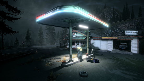 Tankstelle in der Nacht digitale Tapeten, PC-Spiele, Alan Wake, Nacht, Videospiele, Tankstellen, HD-Hintergrundbild HD wallpaper