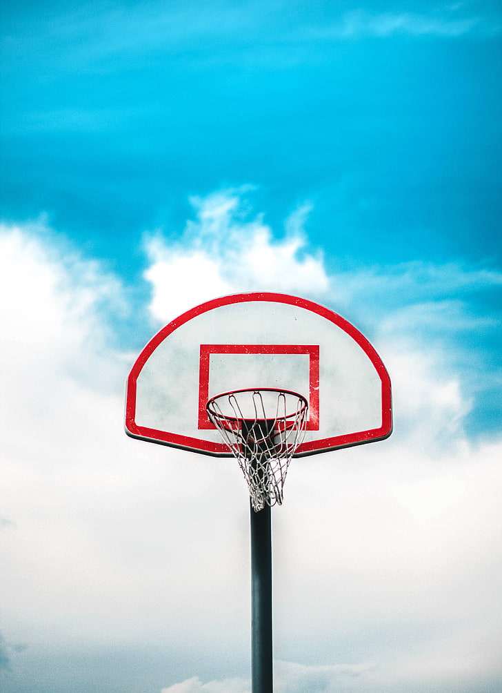 баскетбольное кольцо, щит, сетка, небо, баскетбол, HD обои, телефон обои