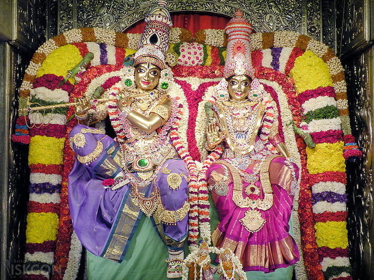 Lord Radha Krishna Goldene Statue, Hindugott-Statue, Gott, Lord Krishna, Radha, Statue, HD-Hintergrundbild