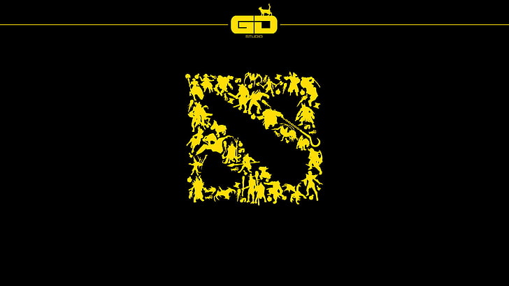 خلفية رقمية شعار DOTA باللونين الأصفر والأسود ، Dota 2 ، ألعاب فيديو، خلفية HD