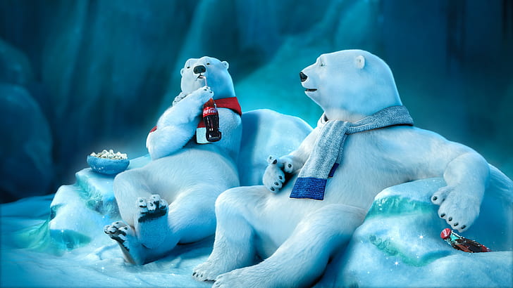 bear, bears, coca cola, coke, cola, drink, funny, mood, polar, snow, winter, HD wallpaper