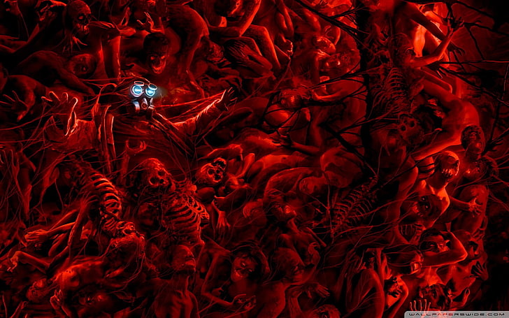 grupo de esqueleto digital de papel tapiz, muerte, morir, rojo, cráneo, infierno, obra de arte, Fondo de pantalla HD