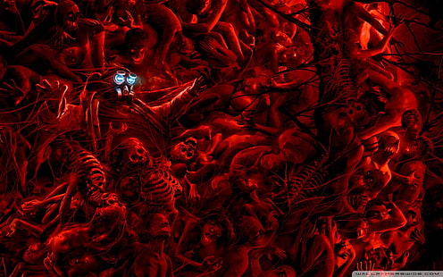group of skeleton digital wallpaper, death, DIE, red, skull, hell, artwork, HD wallpaper HD wallpaper