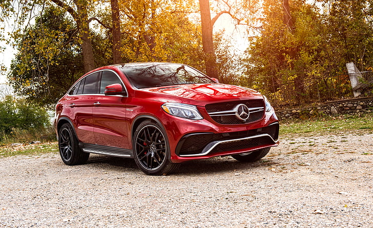 photo of red Mercedes-Benz sedan parked in road, Mercedes-AMG GLE63 S, GLE Class, Coupe, HD, HD wallpaper