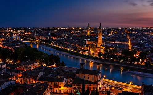 Edificio de hormigón negro y marrón, ciudad, Verona, río, Italia, Fondo de pantalla HD HD wallpaper