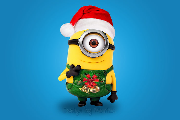 Stuart minion, New Year, Christmas, Santa, cartoon, Xmas, cute, minion, Design by Marika, HD wallpaper