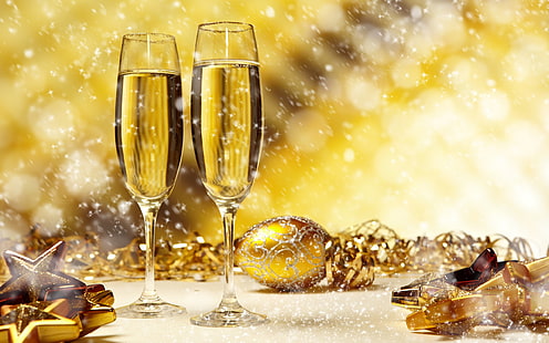 verres de toast clair, Noël, nouvel an, décorations de Noël, boisson, étoiles, neige, Fond d'écran HD HD wallpaper