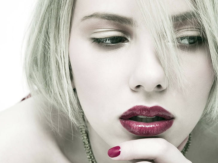 Scarlett Johansson, wanita, wajah, cat kuku, lipstik, makeup, aktris, selebriti, Wallpaper HD