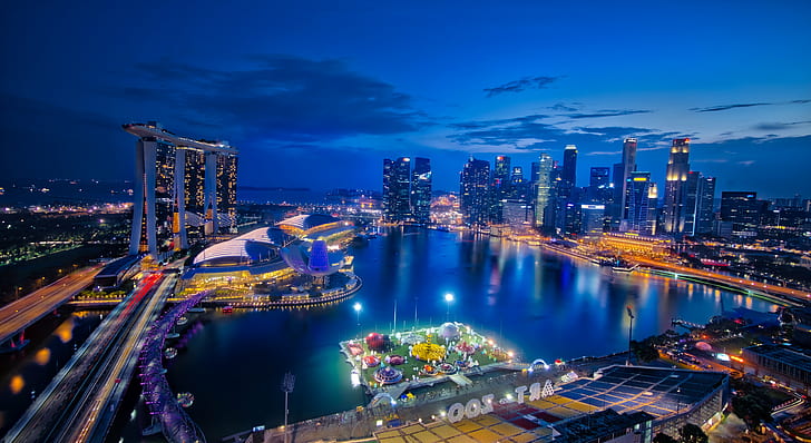 夜間、シンガポール、池、空中写真、都市、夜間、夜、水平、色、色、毎日、写真、com、屋外、外、橋、木、光のショー、ウォーキング、女の子、人々、アジア、観光客、フライト、接続、グロー、濃い青、黒、紫、オレンジ、緑の都市、都市、ソニーILCE-7R、5月、建物、超高層ビル、RR、都市の景観、建築、都市のスカイライン、ダウンタウン地区、有名な場所、ビジネス、都市のシーン、夕暮れ、交通、中国-東アジア、川、塔、現代、 HDデスクトップの壁紙