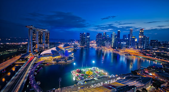 夜間、シンガポール、池、空中写真、都市、夜間、夜、水平、色、色、毎日、写真、com、屋外、外、橋、木、光のショー、ウォーキング、女の子、人々、アジア、観光客、フライト、接続、グロー、濃い青、黒、紫、オレンジ、緑の都市、都市、ソニーILCE-7R、5月、建物、超高層ビル、RR、都市の景観、建築、都市のスカイライン、ダウンタウン地区、有名な場所、ビジネス、都市のシーン、夕暮れ、交通、中国-東アジア、川、塔、現代、 HDデスクトップの壁紙 HD wallpaper