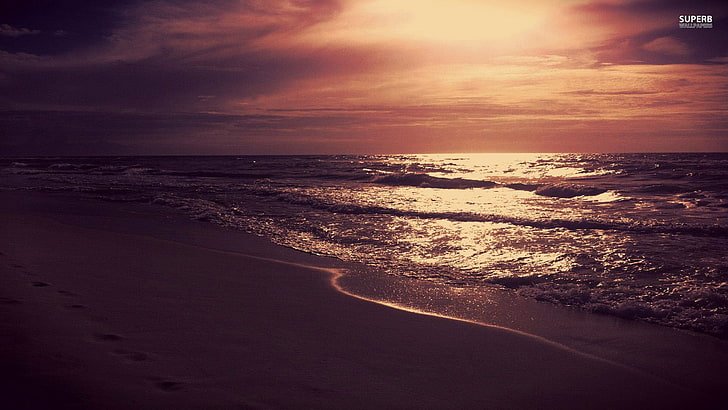берег моря, пляж, солнечный свет, природа, небо, HD обои