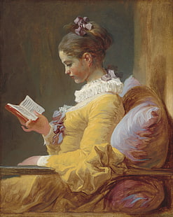 jean-honore fragonard, seorang gadis muda membaca, minyak, kanvas, gadis, buku, seni, Wallpaper HD HD wallpaper
