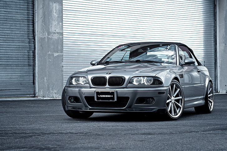 gray BMW coupe, BMW, silver, convertible, E46, the front part, silvery, Cabrio, HD wallpaper